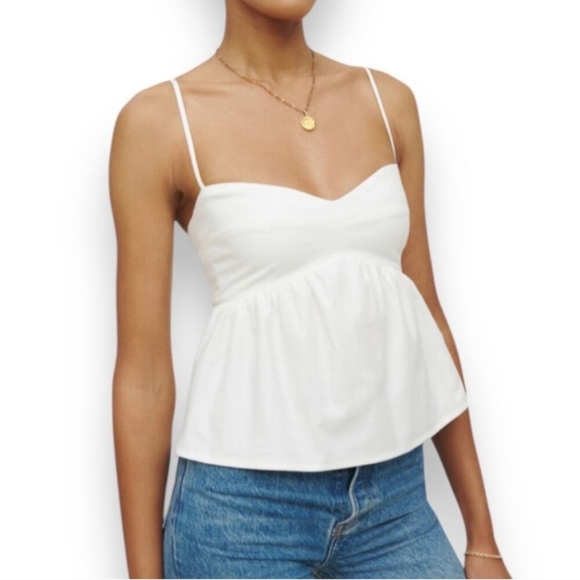 Reformation Tops - Reformation White Smocked Tie Strap Smocked Cropped Babydoll Marla Tank Top